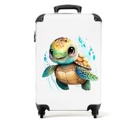 NoBoringSuitcases.com Maleta Infantil con Ruedas, Equipaje de Mano para Niños (55x40x20 cm), Diseño Tortuga - Blanco