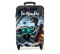NoBoringSuitcases.com Maleta Infantil con Ruedas, Personalizada para Viaje de Cabina - Diseño Dino, Nave Espacial en Azul (55x40x20 cm)