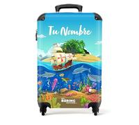 NoBoringSuitcases.com Maleta Infantil de Viaje Cabina, Niño con Ruedas, Personalizada (Barco Pirata - Azul, 55x40x20 cm)