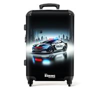 NoBoringSuitcases.com Maleta Infantil, Maleta Infantil Niño, Maleta Niños con Ruedas, Maleta Mediana, Cerradura TSA, Maletas de Viaje Grandes 23 Kilos (67 cm - 72 L), (Coche de policía - Negro)
