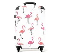 NoBoringSuitcases.com Maleta Infantil, Maleta Niña, Maleta Mediana, Maleta Niños con Ruedas, Maletas Niña, Maleta Rosa, Maletas de Viaje Grandes 23 Kilos (67 cm - 72 L), (Patrón de Flamenco - Blanco)
