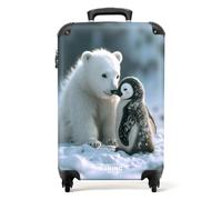 NoBoringSuitcases.com Maleta Infantil, Maleta Niño, Maleta Niños con Ruedas, Maleta Cabina Infantil, Maletas Infantiles, Trolley Infantil, Equipaje de Mano (Oso Polar, Pingüino - Blanco, 55x40x20 cm)