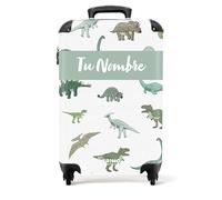 NoBoringSuitcases.com Maleta Infantil Personalizada con Ruedas para Viaje, Equipaje de Mano - Patrón de Dinosaurios, Verde (55x40x20 cm)