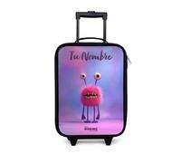 NoBoringSuitcases.com® Maleta Infantil Personalizado con Nombre 48x31x19 cm Maletas De Viaje Cabina Trolley con Ruedas LED Rigida Ultraligero - Niños - Monstruo - Ojos - Rosa