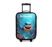 NoBoringSuitcases.com® Maleta Infantil Personalizado con Nombre 48x31x19 cm Maletas De Viaje Cabina Trolley con Ruedas LED Rigida Ultraligero - Niños - Arrecife - Coral - Tiburón - Animal