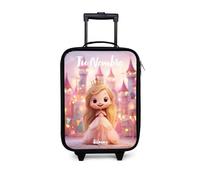 NoBoringSuitcases.com® Maleta Infantil Personalizado con Nombre 48x31x19 cm Maletas De Viaje Cabina Trolley con Ruedas LED Rigida Ultraligero - Niñas - Princesa - Rosa - Castillo