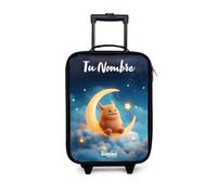 NoBoringSuitcases.com® Maleta Infantil Personalizado con Nombre 48x31x19 cm Maletas De Viaje Cabina Trolley con Ruedas LED Rigida Ultraligero - Niñas - Monstruo - Luna - Naranja