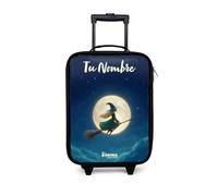 NoBoringSuitcases.com® Maleta Infantil Personalizado con Nombre 48x31x19 cm Maletas De Viaje Cabina Trolley con Ruedas LED Rigida Ultraligero - Niños - Bruja - Luz Luna - Vuelo