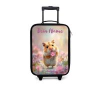 NoBoringSuitcases.com® Maleta Infantil Personalizado con Nombre 48x31x19 cm Maletas De Viaje Cabina Trolley con Ruedas LED Rigida Ultraligero - Niñas - Hámster - Flor - Naturaleza - Animal