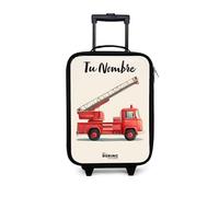 NoBoringSuitcases.com® Maleta Infantil Personalizado con Nombre 48x31x19 cm Maletas De Viaje Cabina Trolley con Ruedas LED Rigida Ultraligero - Niños - Coche Bomberos - Firmado - Rojo