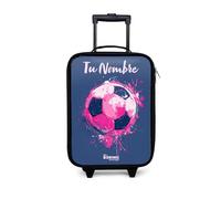 NoBoringSuitcases.com® Maleta Infantil Personalizado con Nombre 48x31x19 cm Maletas De Viaje Cabina Trolley con Ruedas LED Rigida Ultraligero - Niños - Fútbol - Pintura - Rosa - Azul