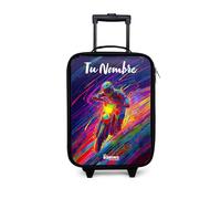 NoBoringSuitcases.com® Maleta Infantil Personalizado con Nombre 48x31x19 cm Maletas De Viaje Cabina Trolley con Ruedas LED Rigida Ultraligero - Niños - Bicicleta Cross - Colores neón - Líneas