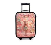 NoBoringSuitcases.com® Maleta Infantil Personalizado con Nombre 48x31x19 cm Maletas De Viaje Cabina Trolley con Ruedas LED Rigida Ultraligero - Niñas - Hada Las Flores - Rosa - Mundo Cuentos