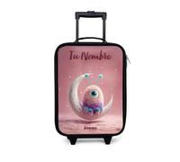 NoBoringSuitcases.com® Maleta Infantil Personalizado con Nombre 48x31x19 cm Maletas De Viaje Cabina Trolley con Ruedas LED Rigida Ultraligero - Niñas - Luna - Criatura - Rosa