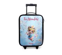 NoBoringSuitcases.com® Maleta Infantil Personalizado con Nombre 48x31x19 cm Maletas De Viaje Cabina Trolley con Ruedas LED Rigida Ultraligero - Niñas - Hada Mariposa - Cielo Floral