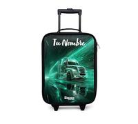 NoBoringSuitcases.com® Maleta Infantil Personalizado con Nombre 48x31x19 cm Maletas De Viaje Cabina Trolley con Ruedas LED Rigida Ultraligero - Niños - Camión - Neón - Verde - Ciudad
