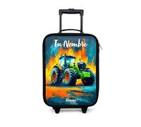 NoBoringSuitcases.com® Maleta Infantil Personalizado con Nombre 48x31x19 cm Maletas De Viaje Cabina Trolley con Ruedas LED Rigida Ultraligero - Niños - Tractor - Verde - Abstracto - Pinceladas
