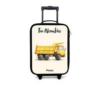 NoBoringSuitcases.com® Maleta Infantil Personalizado con Nombre 48x31x19 cm Maletas De Viaje Cabina Trolley con Ruedas LED Rigida Ultraligero - Niños - Camión volquete - Firmado - Amarillo