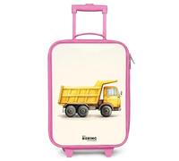 NoBoringSuitcases.com® Maleta Infantil Rosa Compacto 48x31x19 cm Maletas De Viaje Cabina Trolley con Ruedas LED Rigida Ultraligero - Niños - Camión volquete - Firmado - Amarillo