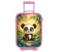 NoBoringSuitcases.com® Maleta Infantil Rosa Compacto 48x31x19 cm Maletas De Viaje Cabina Trolley con Ruedas LED Rigida Ultraligero - Niñas - Panda - Bosque bambú - Verde