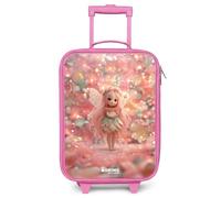 NoBoringSuitcases.com® Maleta Infantil Rosa Compacto 48x31x19 cm Maletas De Viaje Cabina Trolley con Ruedas LED Rigida Ultraligero - Niñas - Hada Las Flores - Rosa - Mundo Cuentos