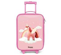 NoBoringSuitcases.com® Maleta Infantil Rosa Compacto 48x31x19 cm Maletas De Viaje Cabina Trolley con Ruedas LED Rigida Ultraligero - Niñas - Unicornio - Alas - Rosa - Arco Iris