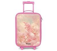 NoBoringSuitcases.com® Maleta Infantil Rosa Compacto 48x31x19 cm Maletas De Viaje Cabina Trolley con Ruedas LED Rigida Ultraligero - Niñas - Unicornio - Nubes - Rosa