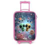 NoBoringSuitcases.com® Maleta Infantil Rosa Compacto 48x31x19 cm Maletas De Viaje Cabina Trolley con Ruedas LED Rigida Ultraligero - Niños - Alegre - Alienígena - Amigos