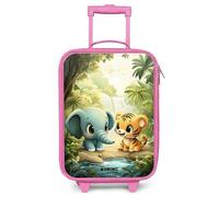 NoBoringSuitcases.com® Maleta Infantil Rosa Compacto 48x31x19 cm Maletas De Viaje Cabina Trolley con Ruedas LED Rigida Ultraligero - Niñas - Elefante - Tigre - Bosque - Selva