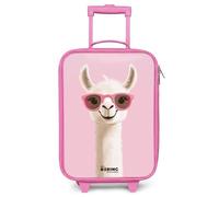 NoBoringSuitcases.com® Maleta Infantil Rosa Compacto 48x31x19 cm Maletas De Viaje Cabina Trolley con Ruedas LED Rigida Ultraligero - Niñas - Llama - Blanco - Gafas Sol - Pestañas