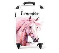 NoBoringSuitcases.com Maleta Infantil Rosa con Ruedas para Niña - Personalizada, Viaje, Diseño Caballo Acuarela (55x40x20 cm)