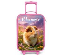 NoBoringSuitcases.com® Maleta Infantil Rosa Personalizado con Nombre 48x31x19 cm Maletas De Viaje Cabina Trolley con Ruedas LED Rigida Ultraligero - Niñas - Cobayas - Naturaleza - Animal