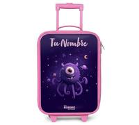 NoBoringSuitcases.com® Maleta Infantil Rosa Personalizado con Nombre 48x31x19 cm Maletas De Viaje Cabina Trolley con Ruedas LED Rigida Ultraligero - Niñas - Oscuro - Espacio - Morado