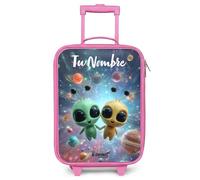 NoBoringSuitcases.com® Maleta Infantil Rosa Personalizado con Nombre 48x31x19 cm Maletas De Viaje Cabina Trolley con Ruedas LED Rigida Ultraligero - Niños - Alegre - Alienígena - Amigos