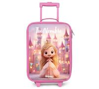 NoBoringSuitcases.com® Maleta Infantil Rosa Personalizado con Nombre 48x31x19 cm Maletas De Viaje Cabina Trolley con Ruedas LED Rigida Ultraligero - Niñas - Princesa - Rosa - Castillo