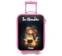 NoBoringSuitcases.com® Maleta Infantil Rosa Personalizado con Nombre 48x31x19 cm Maletas De Viaje Cabina Trolley con Ruedas LED Rigida Ultraligero - Niñas - Bruja - Poción