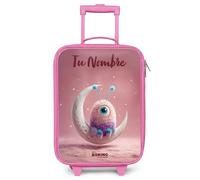 NoBoringSuitcases.com® Maleta Infantil Rosa Personalizado con Nombre 48x31x19 cm Maletas De Viaje Cabina Trolley con Ruedas LED Rigida Ultraligero - Niñas - Luna - Criatura - Rosa