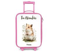 NoBoringSuitcases.com® Maleta Infantil Rosa Personalizado con Nombre 48x31x19 cm Maletas De Viaje Cabina Trolley con Ruedas LED Rigida Ultraligero - Niñas - Animal - Naturaleza - Hámster