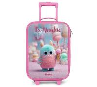 NoBoringSuitcases.com® Maleta Infantil Rosa Personalizado con Nombre 48x31x19 cm Maletas De Viaje Cabina Trolley con Ruedas LED Rigida Ultraligero - Niñas - Monstruo - Dulce - Aventura