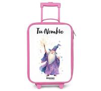 NoBoringSuitcases.com® Maleta Infantil Rosa Personalizado con Nombre 48x31x19 cm Maletas De Viaje Cabina Trolley con Ruedas LED Rigida Ultraligero - Niñas - Mago - Báculo