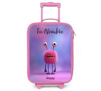 NoBoringSuitcases.com® Maleta Infantil Rosa Personalizado con Nombre 48x31x19 cm Maletas De Viaje Cabina Trolley con Ruedas LED Rigida Ultraligero - Niños - Monstruo - Ojos - Rosa
