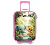 NoBoringSuitcases.com® Maleta Infantil Rosa Personalizado con Nombre 48x31x19 cm Maletas De Viaje Cabina Trolley con Ruedas LED Rigida Ultraligero - Niñas - Elefante - Tigre - Bosque - Selva