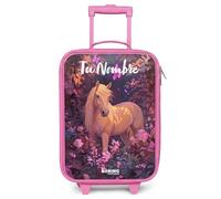 NoBoringSuitcases.com® Maleta Infantil Rosa Personalizado con Nombre 48x31x19 cm Maletas De Viaje Cabina Trolley con Ruedas LED Rigida Ultraligero - Niñas - Caballo - Flores - Morado - Mariposa