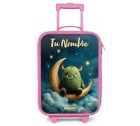 NoBoringSuitcases.com® Maleta Infantil Rosa Personalizado con Nombre 48x31x19 cm Maletas De Viaje Cabina Trolley con Ruedas LED Rigida Ultraligero - Niños - Verde - Monstruo - Luna Creciente
