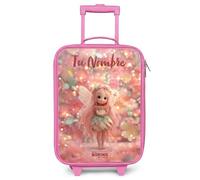 NoBoringSuitcases.com® Maleta Infantil Rosa Personalizado con Nombre 48x31x19 cm Maletas De Viaje Cabina Trolley con Ruedas LED Rigida Ultraligero - Niñas - Hada Las Flores - Rosa - Mundo Cuentos