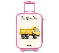 NoBoringSuitcases.com® Maleta Infantil Rosa Personalizado con Nombre 48x31x19 cm Maletas De Viaje Cabina Trolley con Ruedas LED Rigida Ultraligero - Niños - Camión volquete - Firmado - Amarillo