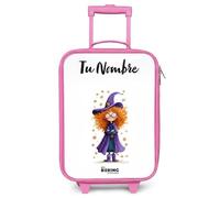 NoBoringSuitcases.com® Maleta Infantil Rosa Personalizado con Nombre 48x31x19 cm Maletas De Viaje Cabina Trolley con Ruedas LED Rigida Ultraligero - Niñas - Magia Estelar - Mago