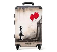 NoBoringSuitcases.com Maleta Mediana, Maleta Mediana 4 Ruedas, Maletas de Viaje Grandes 23 Kilos, Cerradura TSA, Maleta Grande, Maleta de Viaje (67 cm - 72 L), (Globo de Corazones, Rojo)