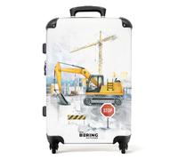 NoBoringSuitcases.com Maleta para Niños con Ruedas, Equipaje Infantil Niño, Maleta Cabina Niño, Mango Extensible, Equipaje de Mano (Obra en construcción con Excavadora - Amarillo, 55x40x20 cm)