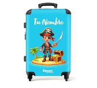NoBoringSuitcases.com Maleta Personalizada, Maleta Infantil Niño, Maleta Niños con Ruedas, Maleta Mediana, Cerradura TSA, Maletas de Viaje Grandes 23 Kilos (Pirata - Azul Claro), (67 cm - 72 L)